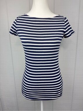 Ralph Lauren Blue White Striped Short Sleeve Top Boat Neck Preppy Nautical